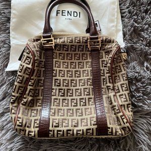 Fendi Monogram Zucchino Canvas Hand Bag Brown